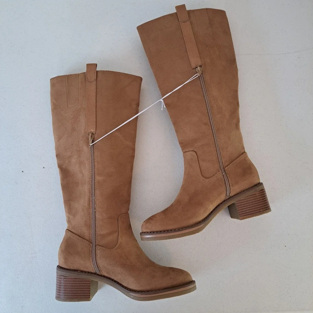 Kensie Naya B Tall Boots Womens 7 Brown New Faux Suede Block Heel 1171-320-B30